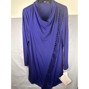 Serena Williams Royal Blue Drap Fringe Top Cardigan Tunic Statement Wrap XL NWT